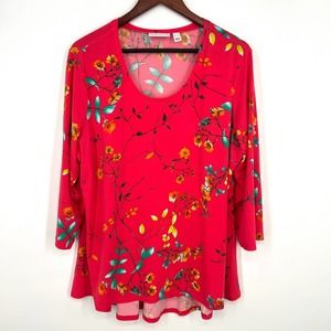 Susan Graver Womens Size XL/1X Pink Floral Blouse